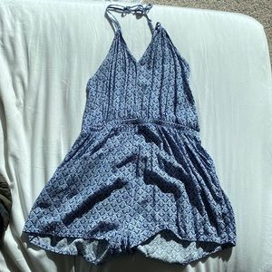 Blue and white shell print romper